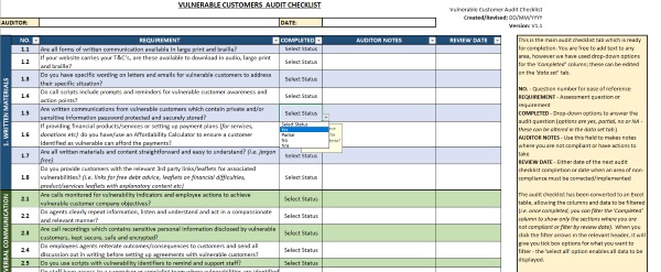 Vulnerable Customer Checklist