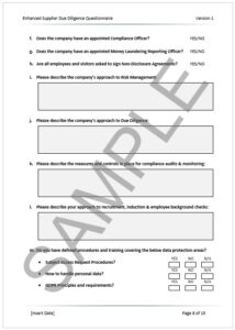 Due Diligence Questionnaire Sample Page