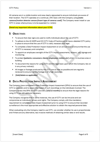 GDPR CCTV Policy Template | Know Your Compliance Limited