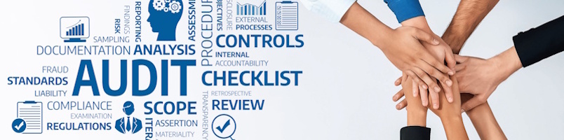 Hands coming together next to word art for audits