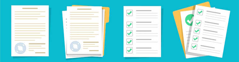 4 columns of clipart paper stacks and files.