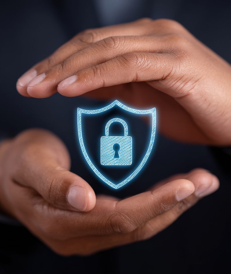 Hands formed around a security lock