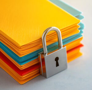 Files and folders with a padlock icon.