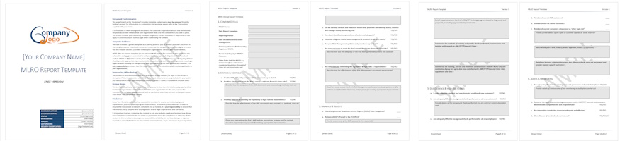 Sample pages from the free MLRO report template