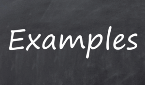 The word examples written on a blackboard