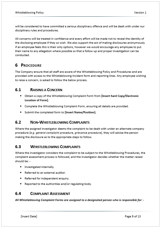 Whistleblowing Policy Template example