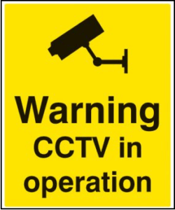 Yellow warning sign for the use of CCTV