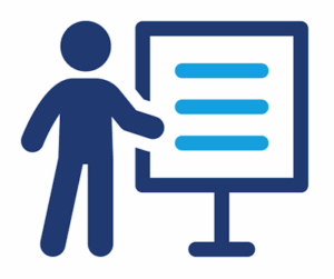 Clipart of blue stick man pointing at a signpost