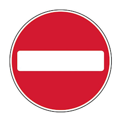 No entry sign - red circle with thick white line though the middle.