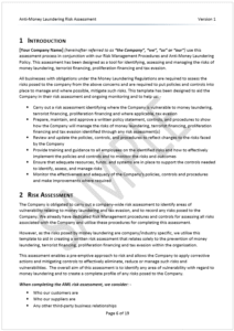 AML Risk Assessment Procedures Sample 6