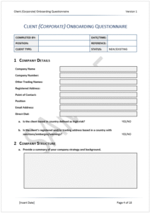 Corporate Client Onboarding Questionnaire Sample 3
