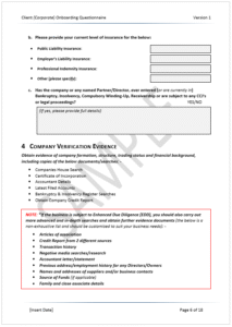 Corporate Client Onboarding Questionnaire Sample 4
