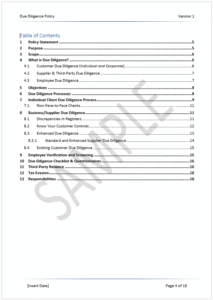 Due Diligence Policy Sample 3
