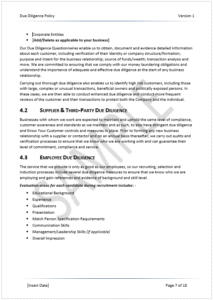 Due Diligence Policy Sample 6